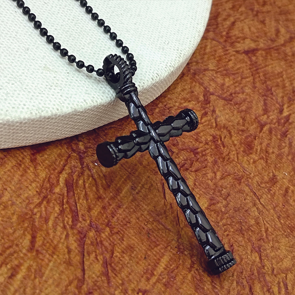 Jewelmaze Statement Black Cross Pendant with Chain  for Men's