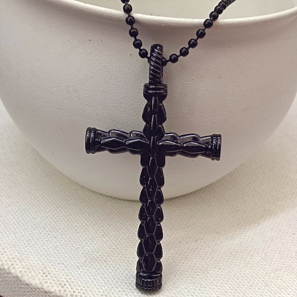 Jewelmaze Statement Black Cross Pendant with Chain  for Men's
