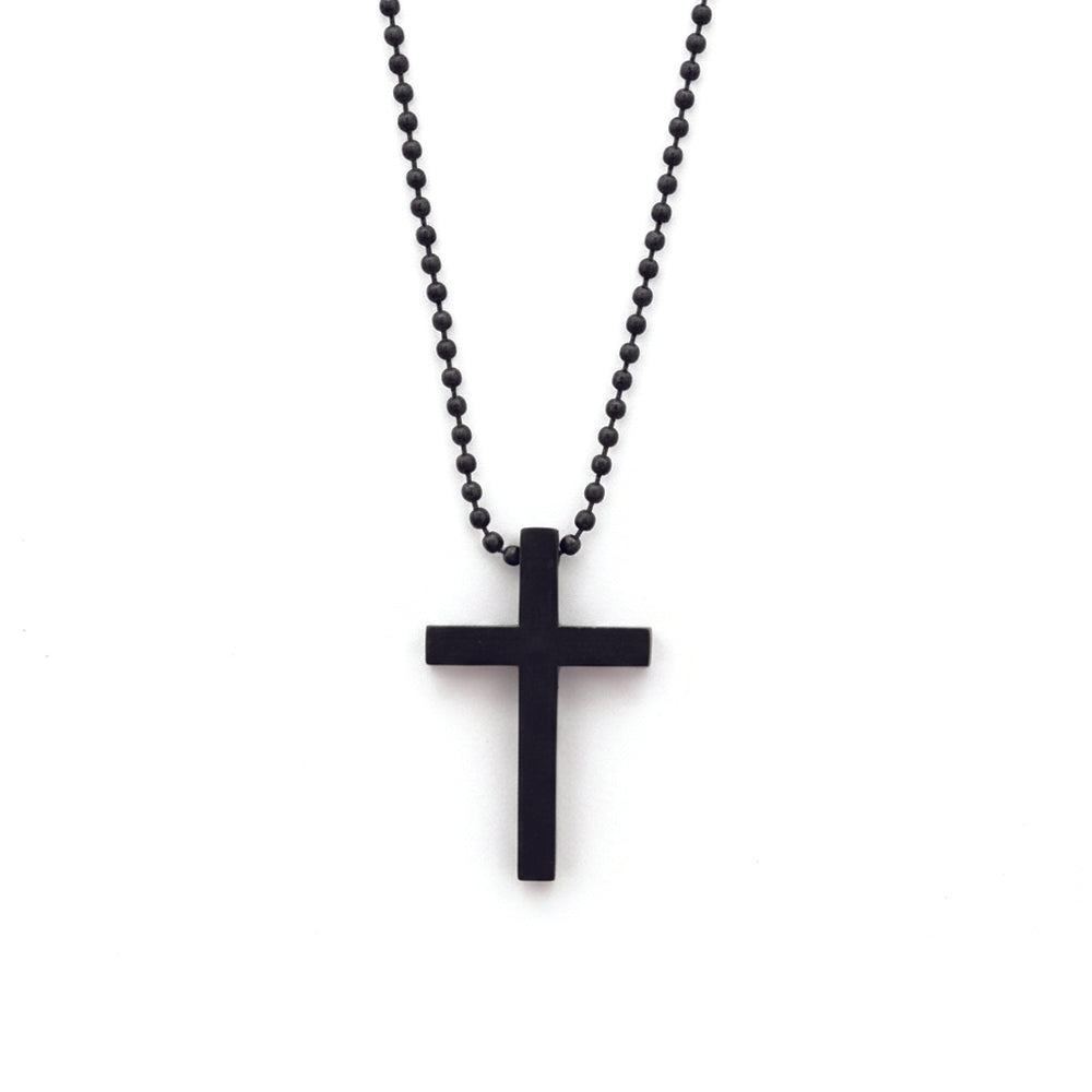 Jewelmaze Stylish Black Cross Pendant with Beaded Chain  for Men's