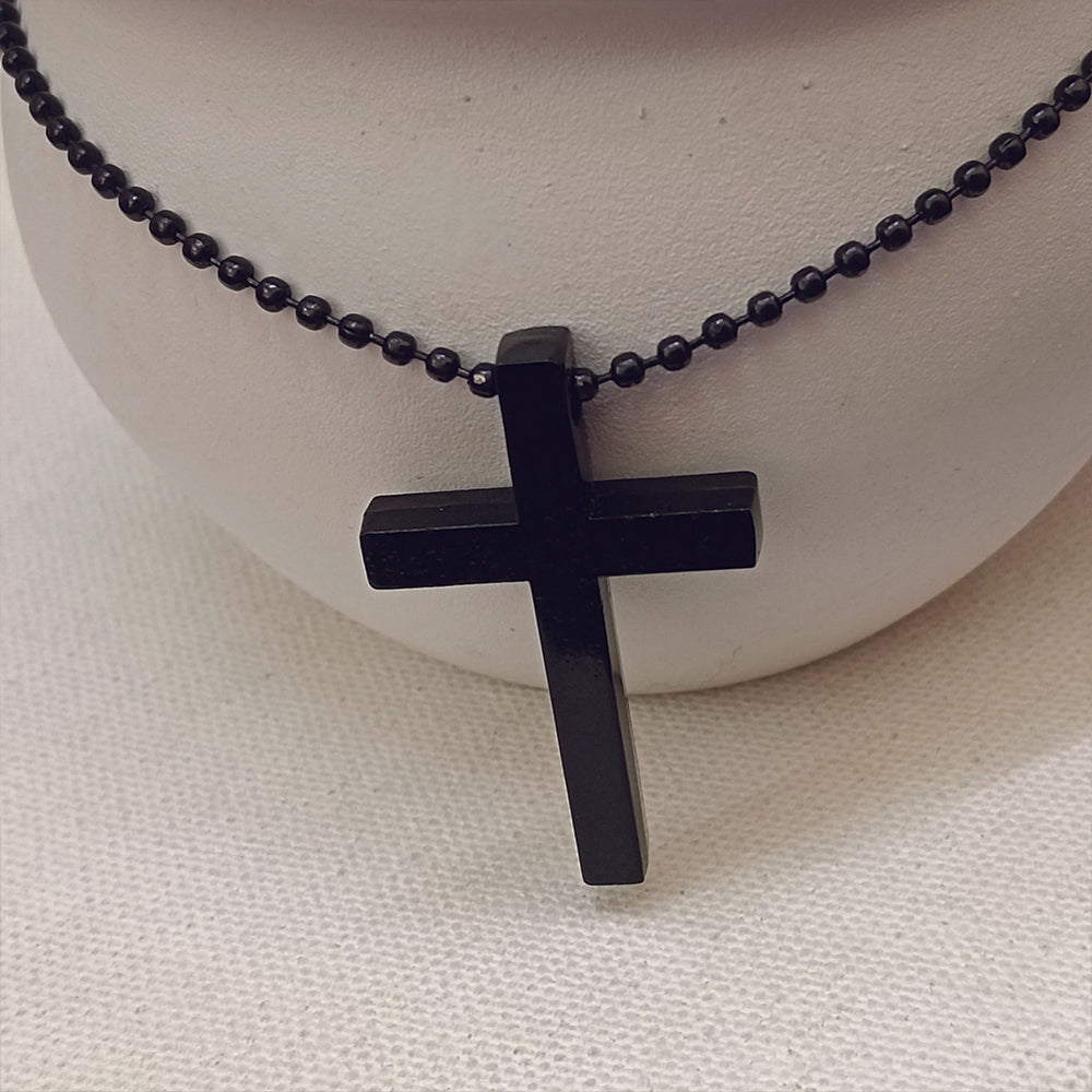 Jewelmaze Stylish Black Cross Pendant with Beaded Chain  for Men's