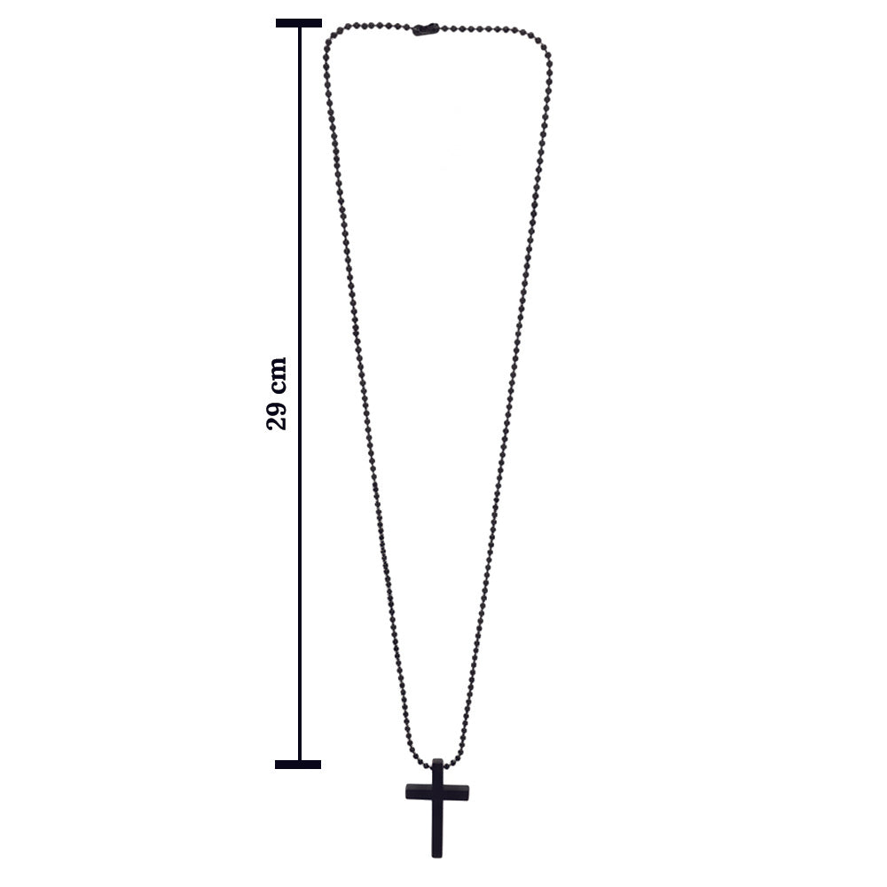 Jewelmaze Stylish Black Cross Pendant with Beaded Chain  for Men's