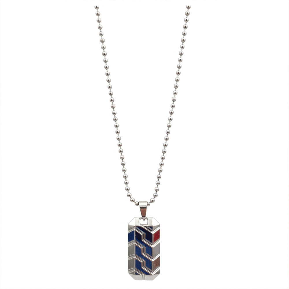 Jewelmaze Minimal Geometric Pattern Enamel Pendant with Chain for Men's