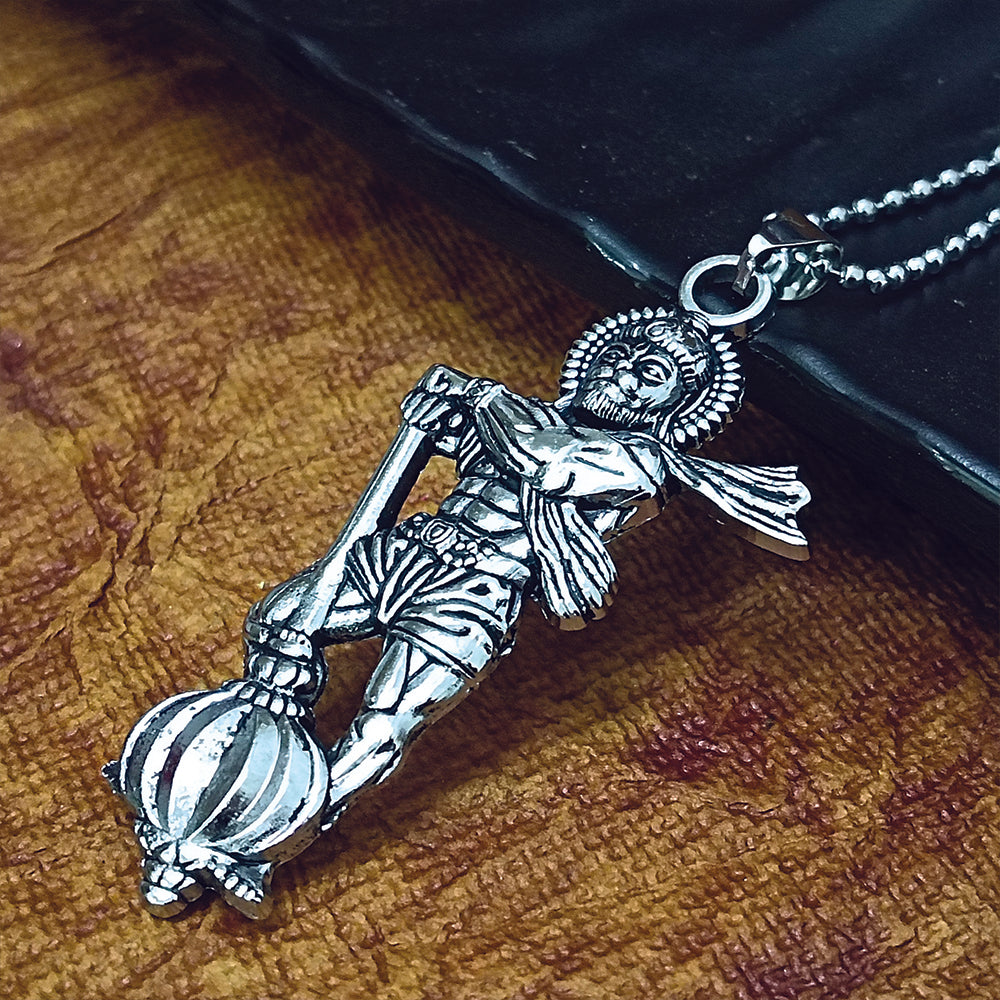 Jewelmaze Divine Hanuman Ji Pendant Chain Oxidised Finish for Men's