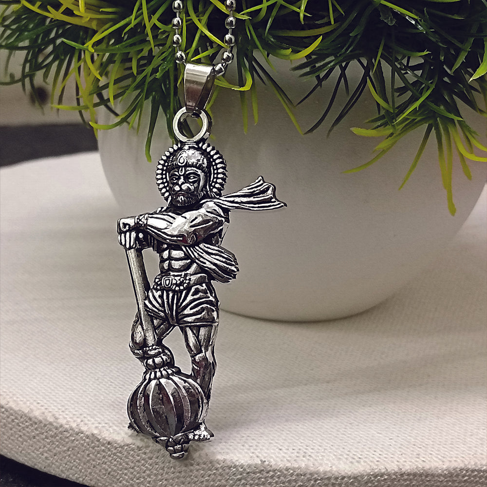 Jewelmaze Divine Hanuman Ji Pendant Chain Oxidised Finish for Men's