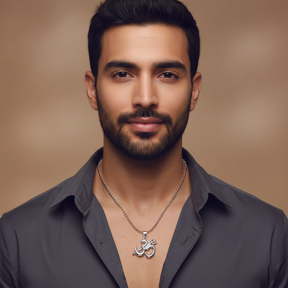 Jewelmaze Om Trishul Pendant Chain for Men Spiritual Jewellery