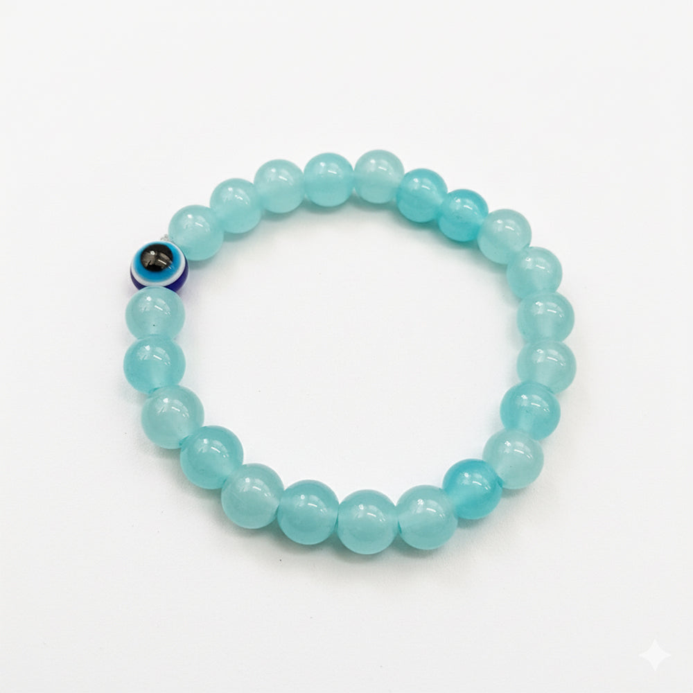 JewelMaze Blue Beads Bracelet with Evil Eye Charm