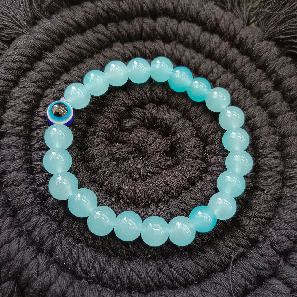 JewelMaze Blue Beads Bracelet with Evil Eye Charm