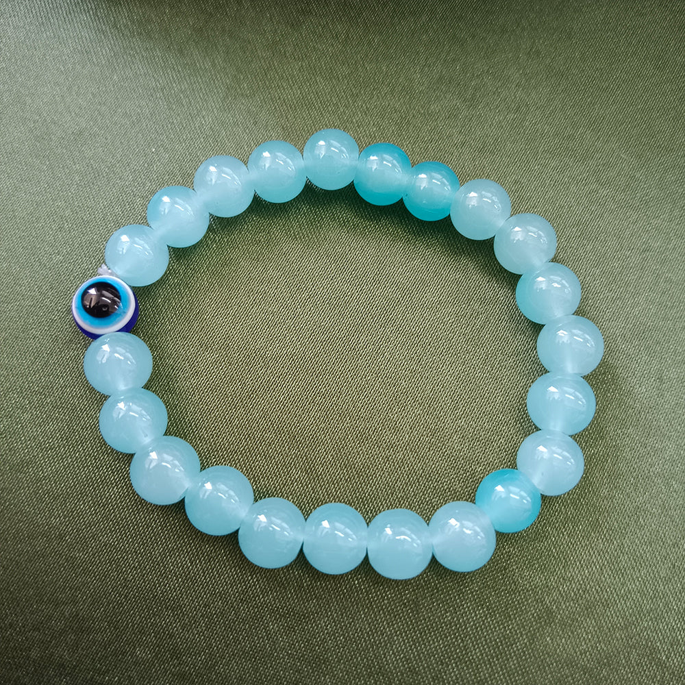 JewelMaze Blue Beads Bracelet with Evil Eye Charm