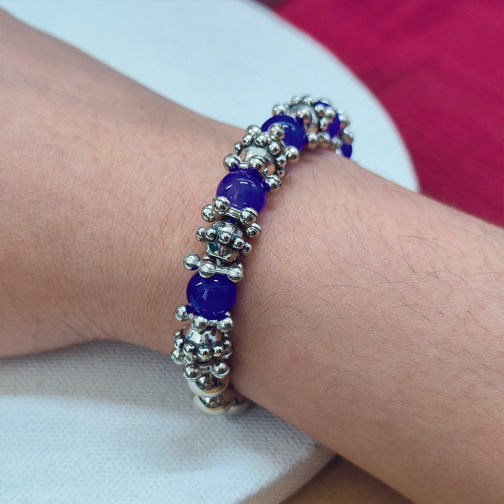 JewelMaze Stretchable Purple Color Beaded Wrist Bracelet