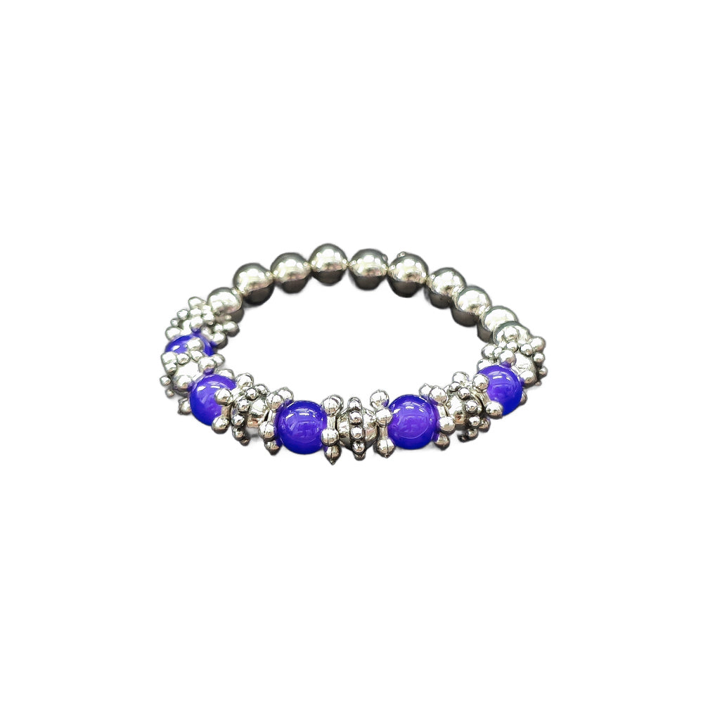 JewelMaze Stretchable Purple Color Beaded Wrist Bracelet