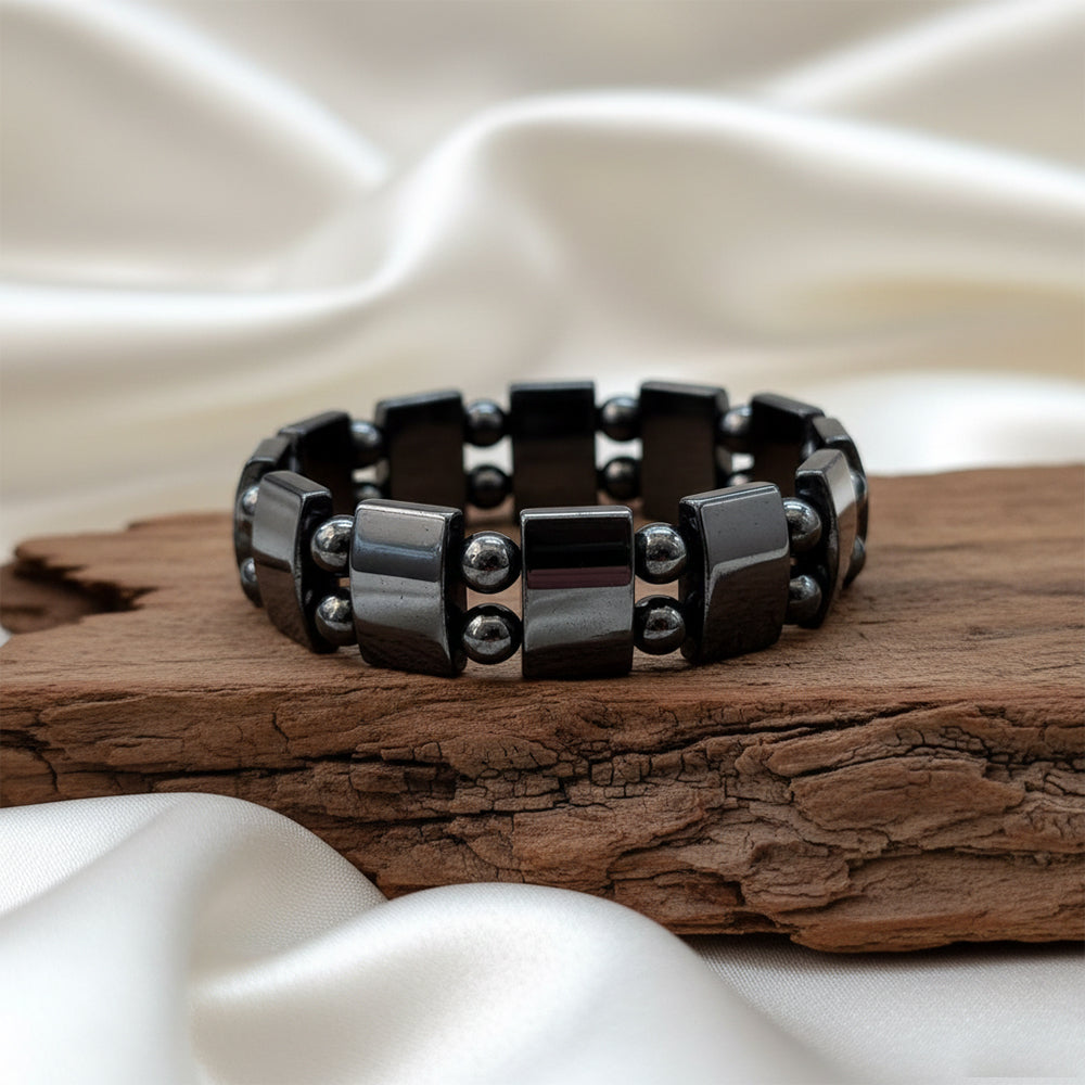 JewelMaze Unisex Hematite Beaded Stretchable Bracelet