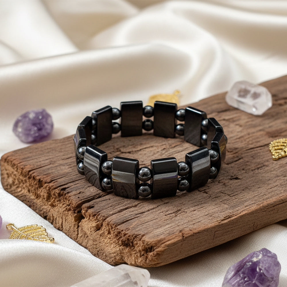 JewelMaze Unisex Hematite Beaded Stretchable Bracelet