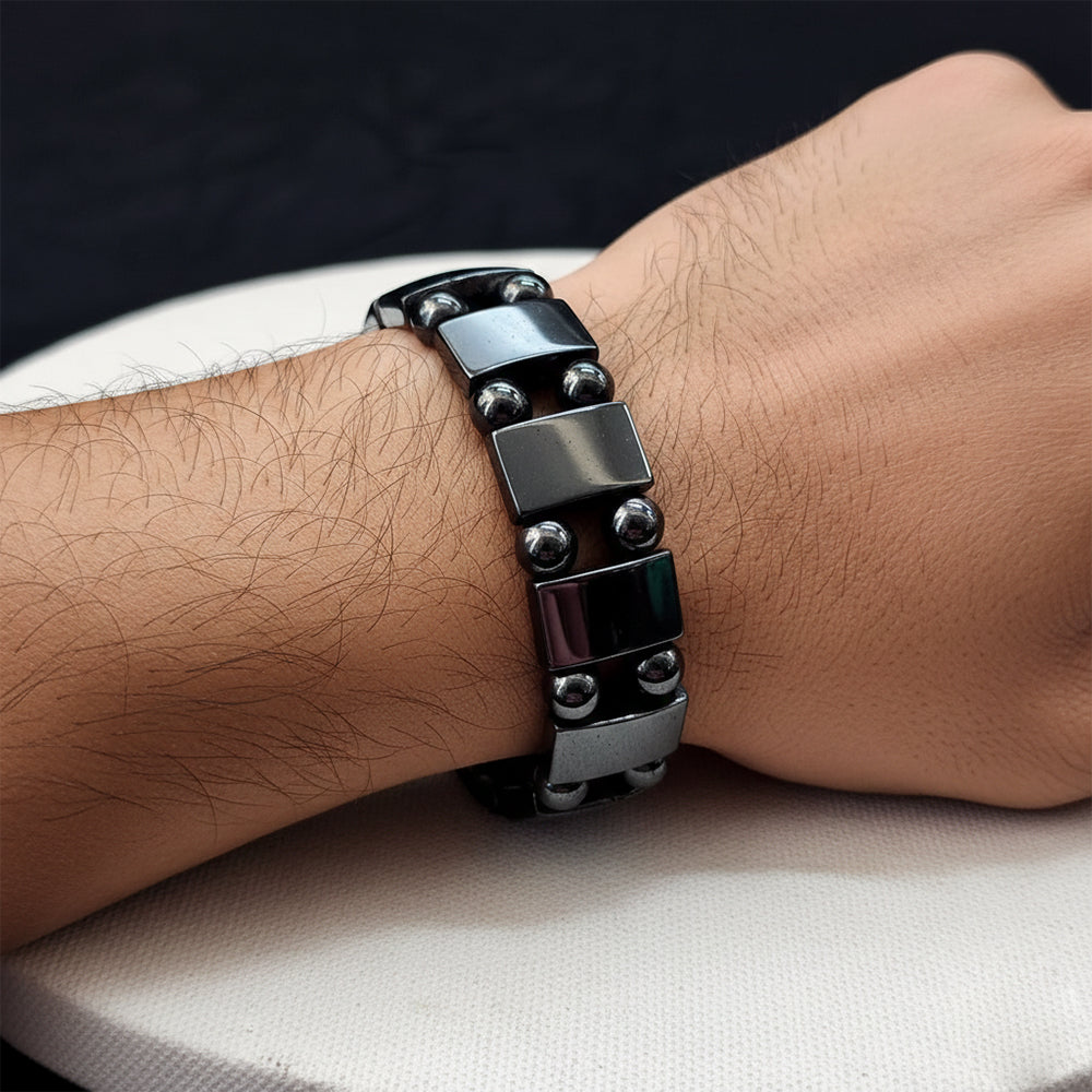 JewelMaze Unisex Hematite Beaded Stretchable Bracelet