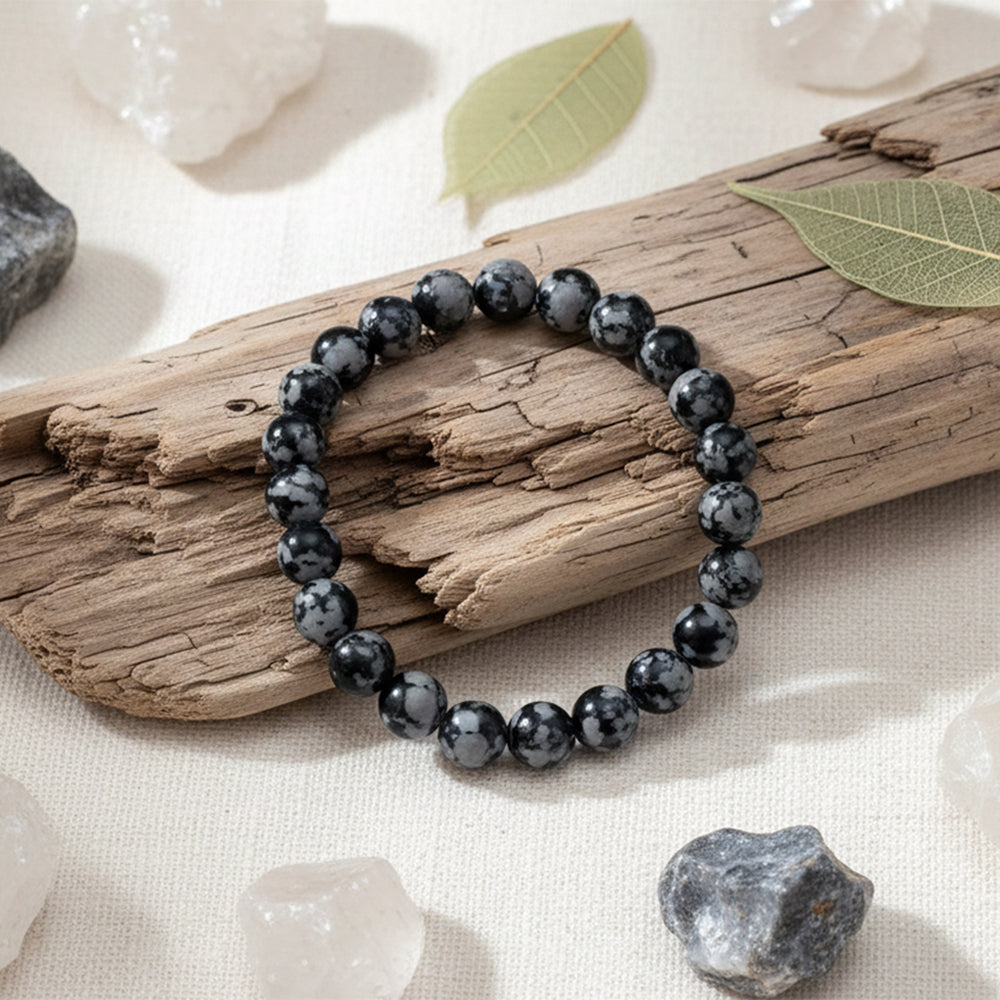 JewelMaze Snowflake Obsidian Natural Stone Bracelets