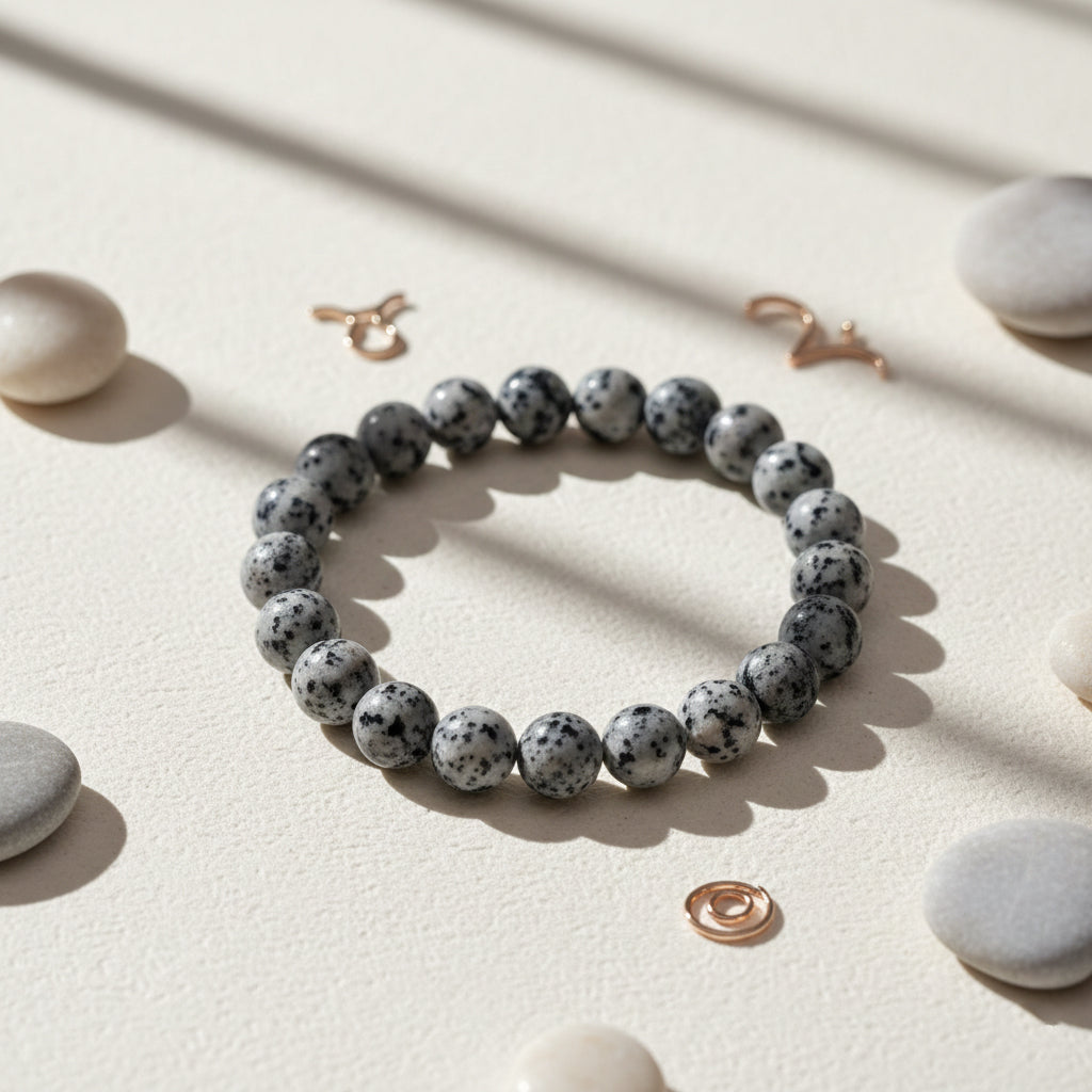 JewelMaze Black Sesame Jasper Natural Stone Bracelet