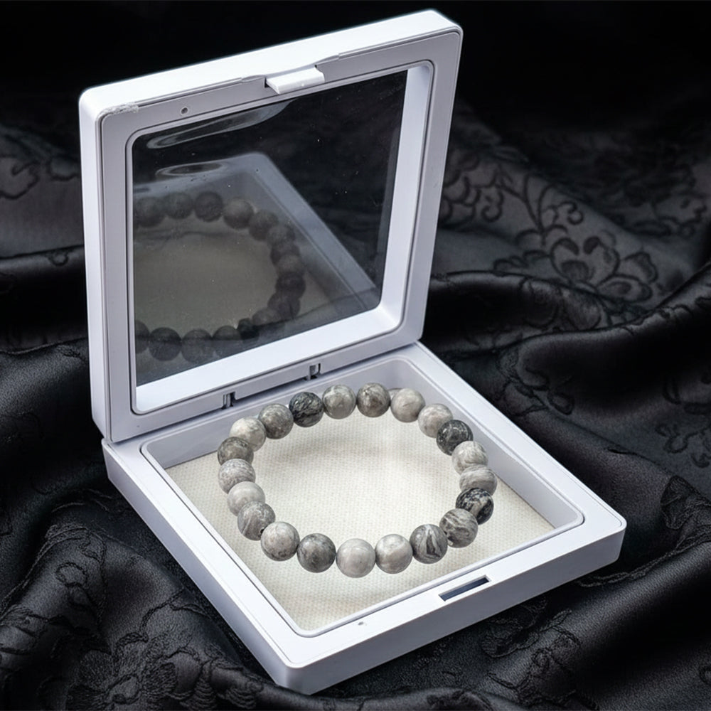 JewelMaze Grey Jasper Natural Stone Bracelet For Inner Strength