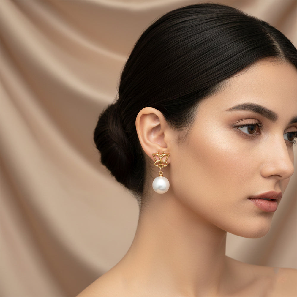 JewelMaze Set of 6 Gold And Silver Plated Pearl Drop Earrings Combo