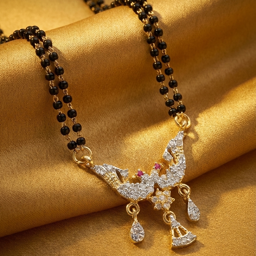 JewelMaze Gold Plated Peacock Design AD Mangalsutra for Women