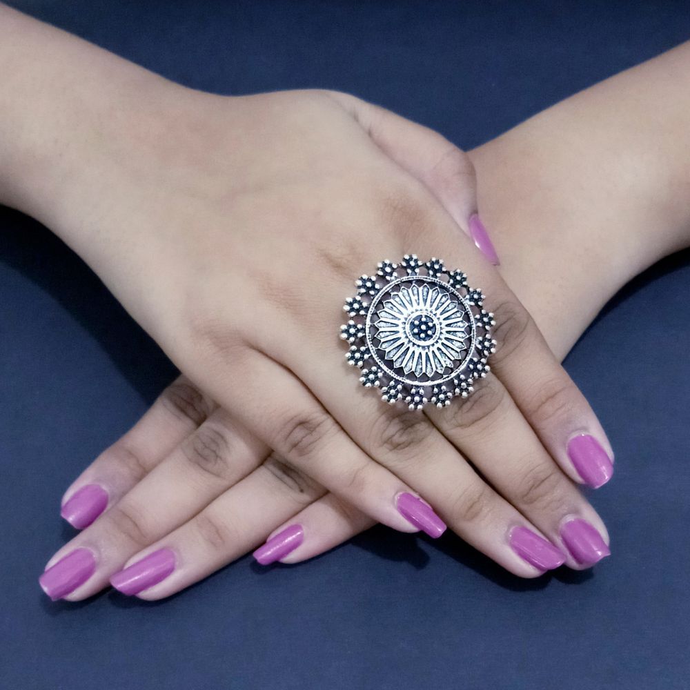 JewelMaze Antique Oxidised Ring for Navratri Celebration