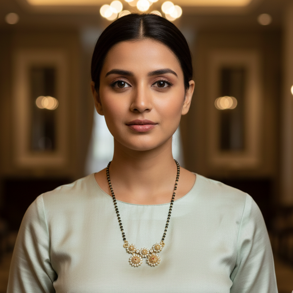 JewelMaze Stylish Black Beads Ad Mangalsutra with Gold Pendant