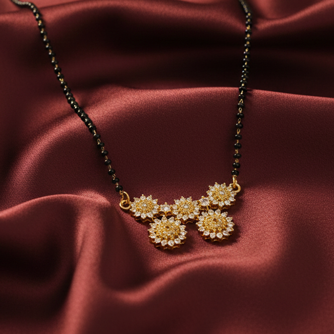 JewelMaze Stylish Black Beads Ad Mangalsutra with Gold Pendant