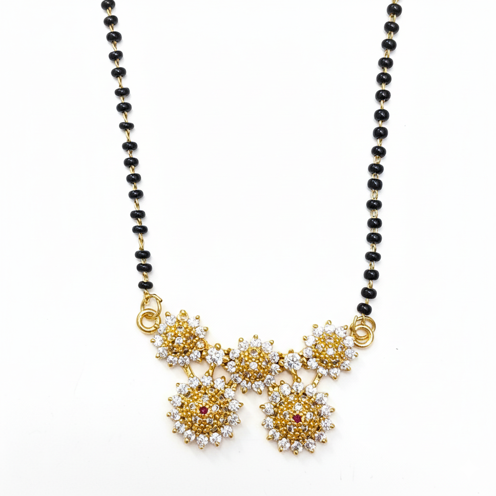 JewelMaze Stylish Black Beads Ad Mangalsutra with Gold Pendant