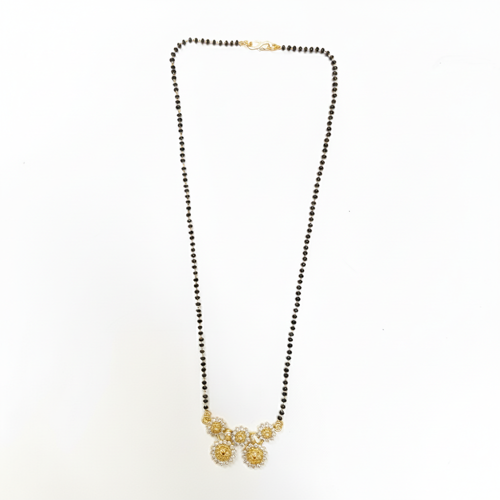 JewelMaze Stylish Black Beads Ad Mangalsutra with Gold Pendant
