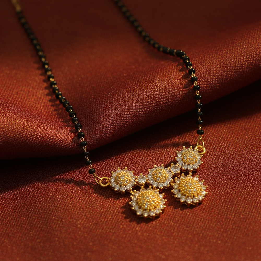 JewelMaze Stylish Black Beads Ad Mangalsutra with Gold Pendant