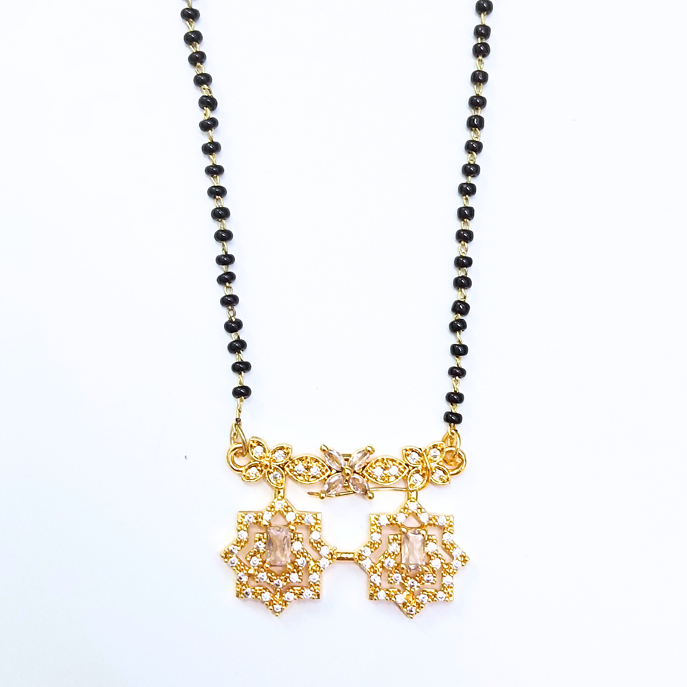JewelMaze Delicate Black Beads Ad Mangalsutra with Gold Pendant
