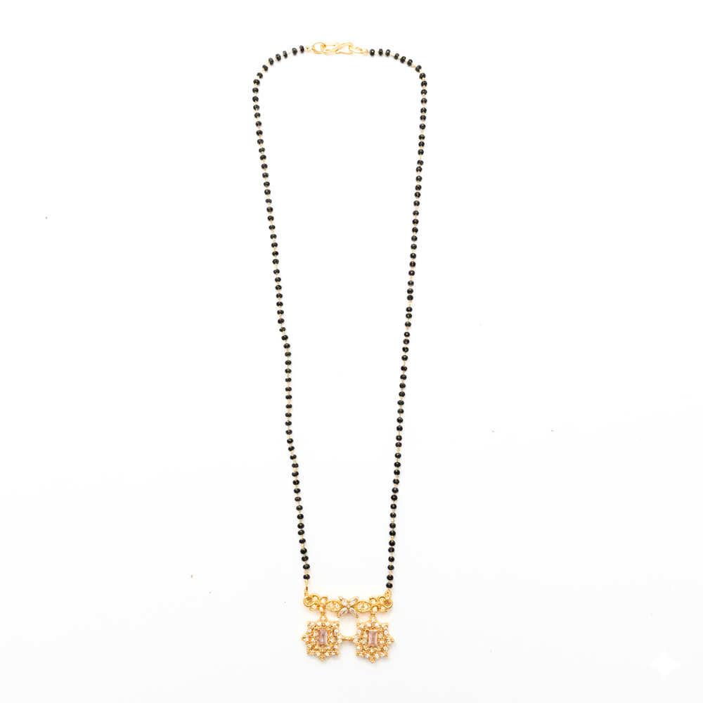 JewelMaze Delicate Black Beads Ad Mangalsutra with Gold Pendant