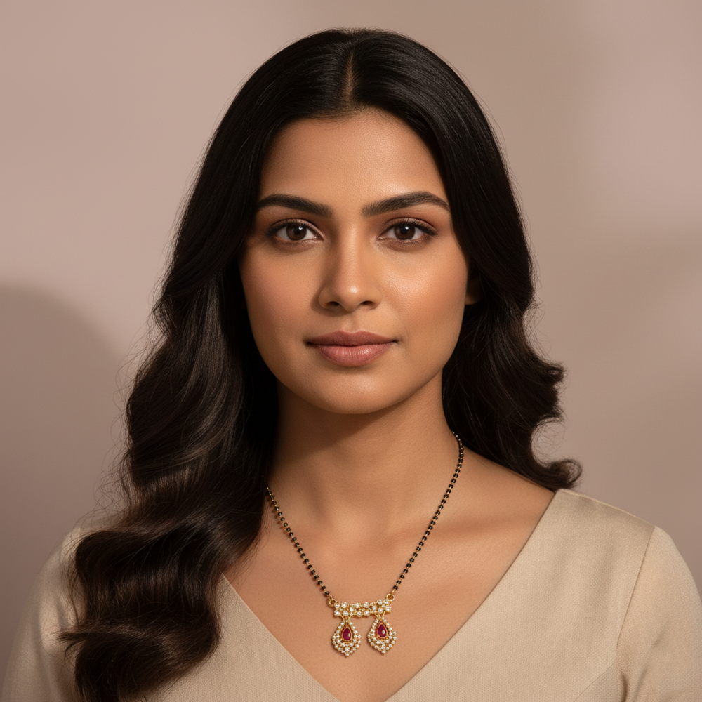 JewelMaze Lightweight Daily Wear Ad Mangalsutra with Stone Work