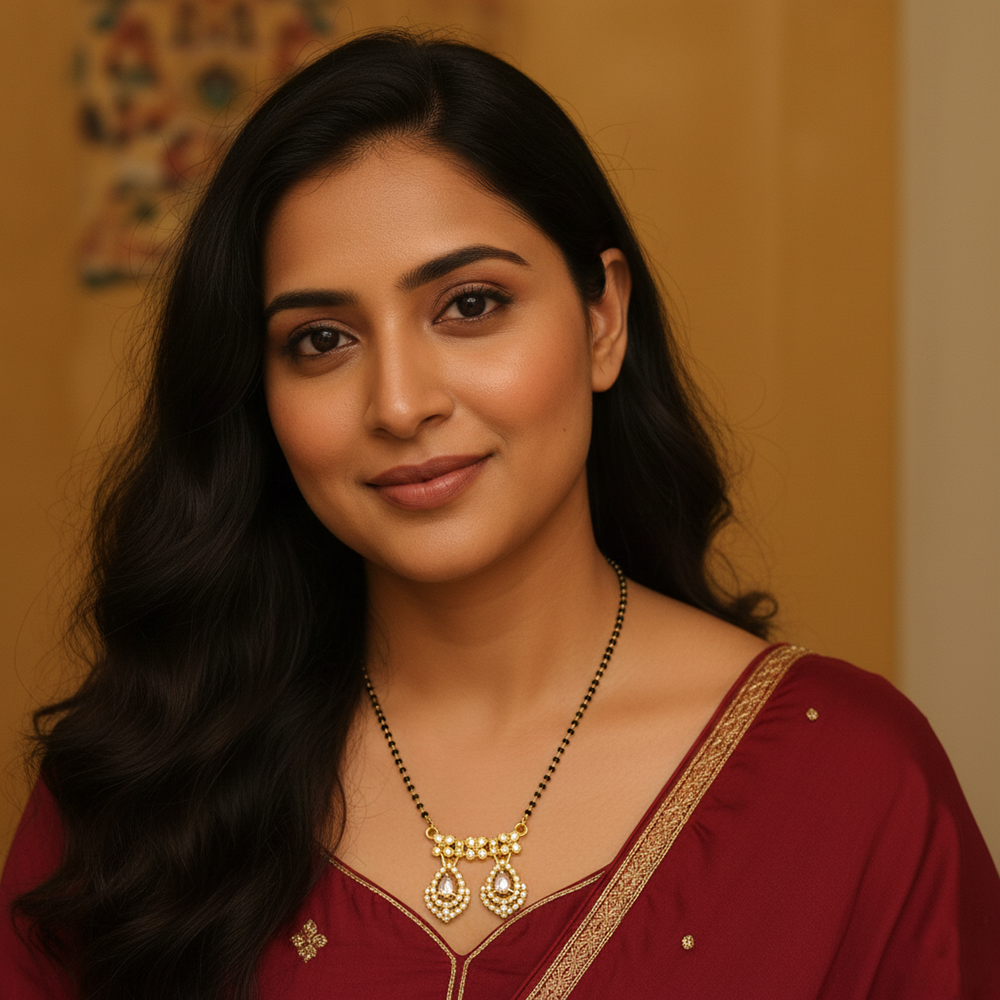 JewelMaze Modern Floral Ad Mangalsutra with Sparkling Stone