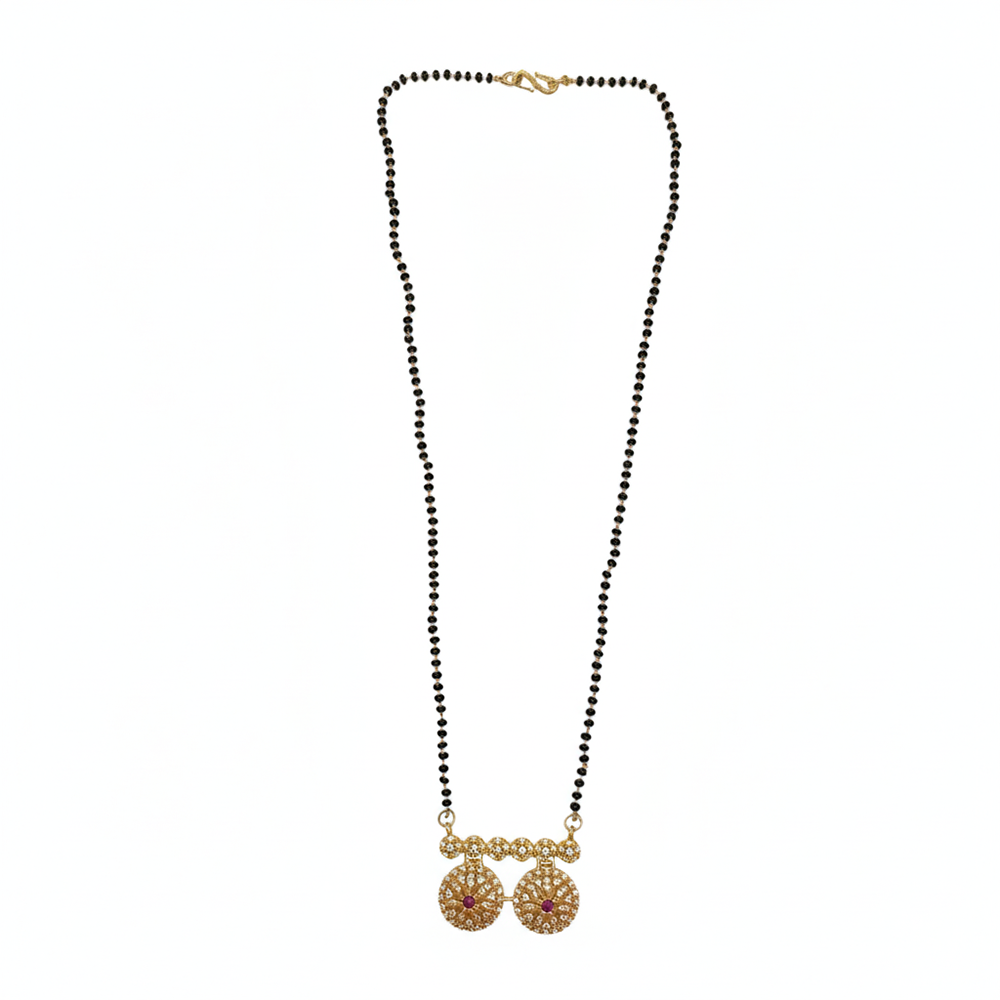 JewelMaze Ethereal Charm Ad Mangalsutra with Classic Black Beads
