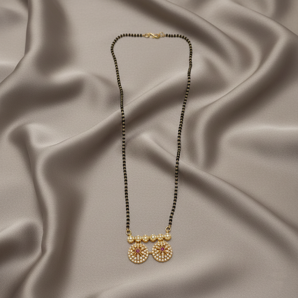 JewelMaze Ethereal Charm Ad Mangalsutra with Classic Black Beads