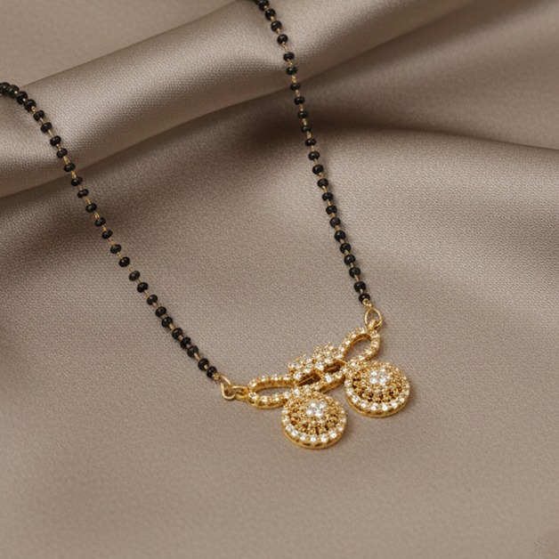 JewelMaze Ethereal Charm Ad Mangalsutra with Black Beads