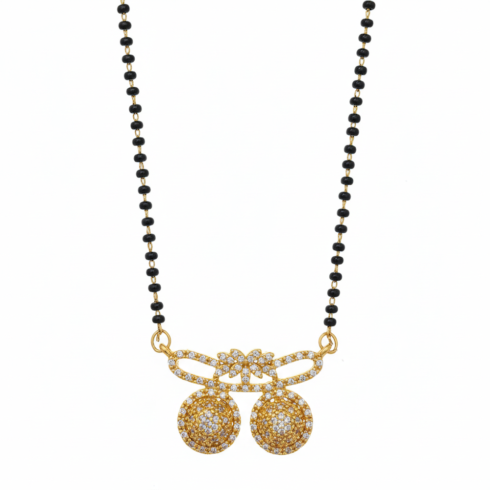 JewelMaze Ethereal Charm Ad Mangalsutra with Black Beads