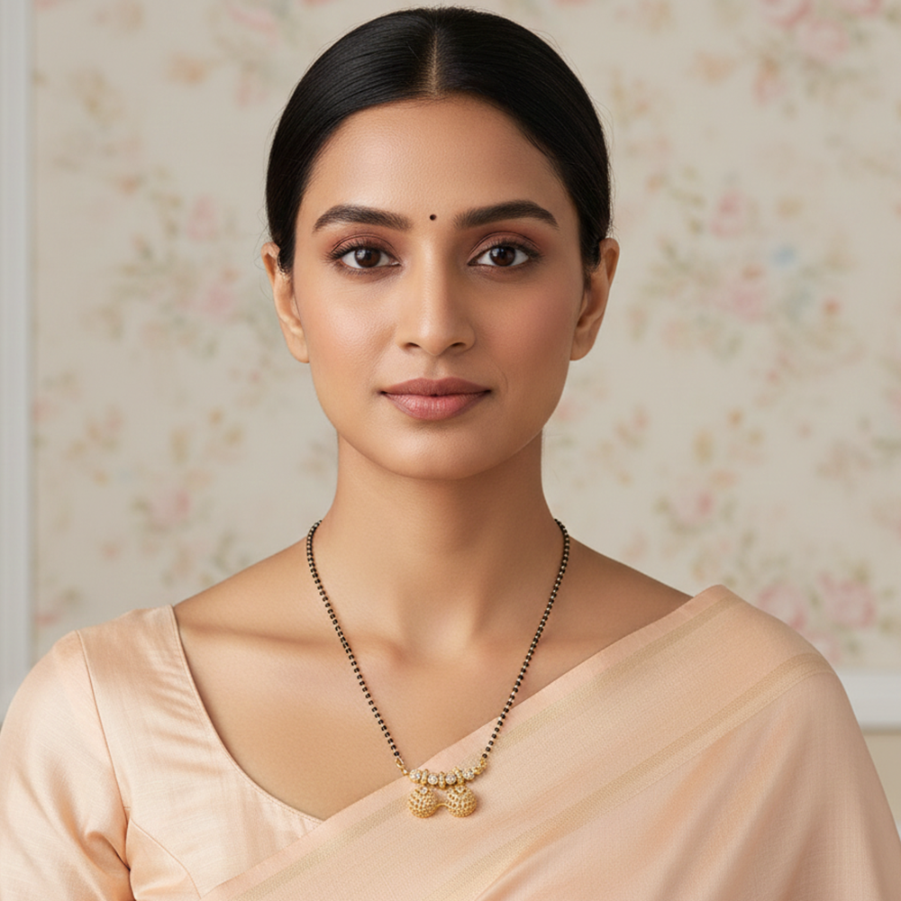 JewelMaze Timeless Petal Motif Ad Mangalsutra with Subtle Sparkle