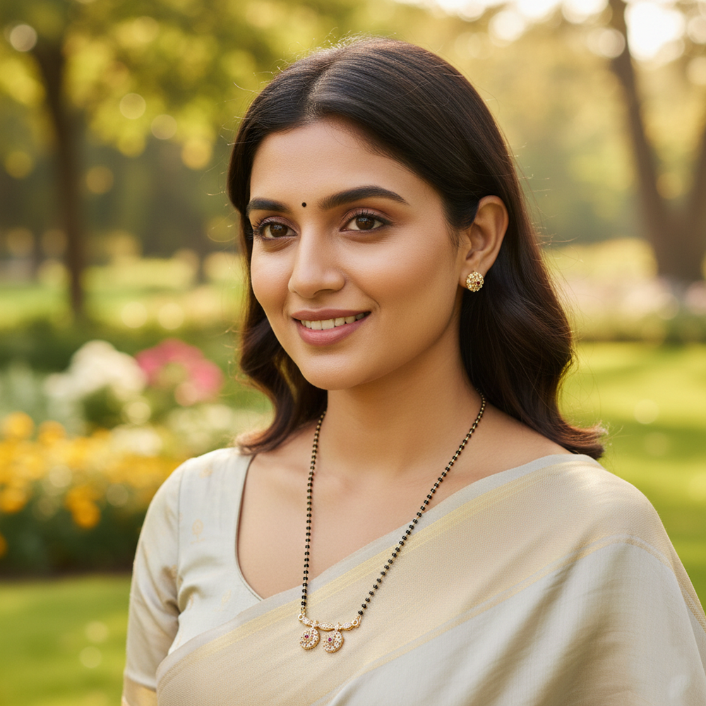 JewelMaze Everyday Wear Ad Stone Mangalsutra Elegant & Lightweight