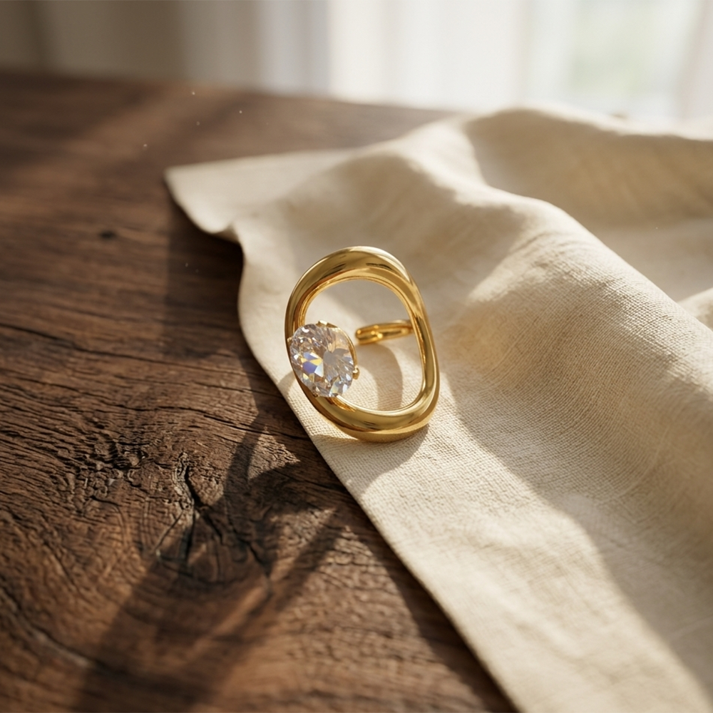 JewelMaze American Diamond Anti Tarnish Adjustable Ring