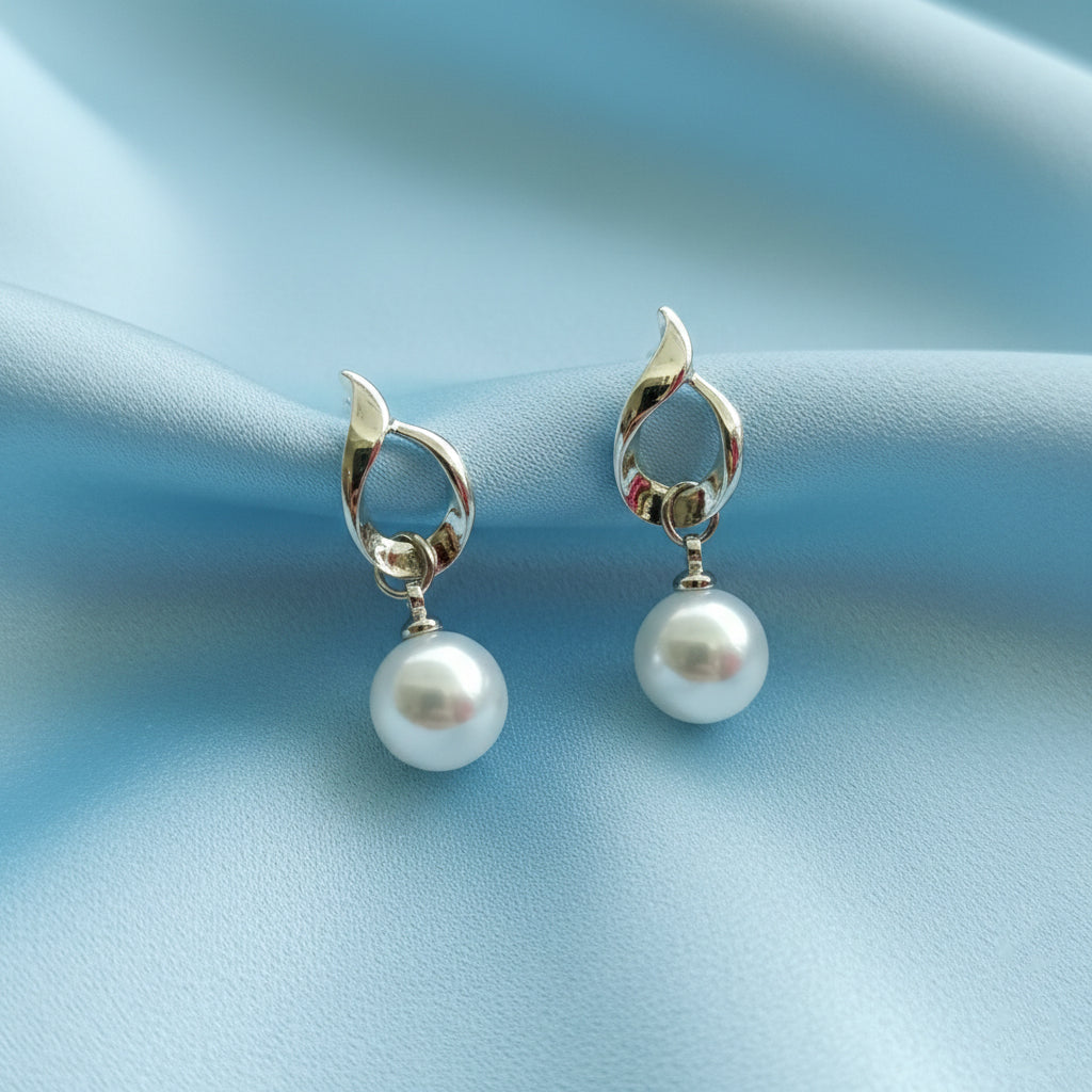JewelMaze Set of 4 Gold And Silver Plated Pearl Drop Earrings Combo