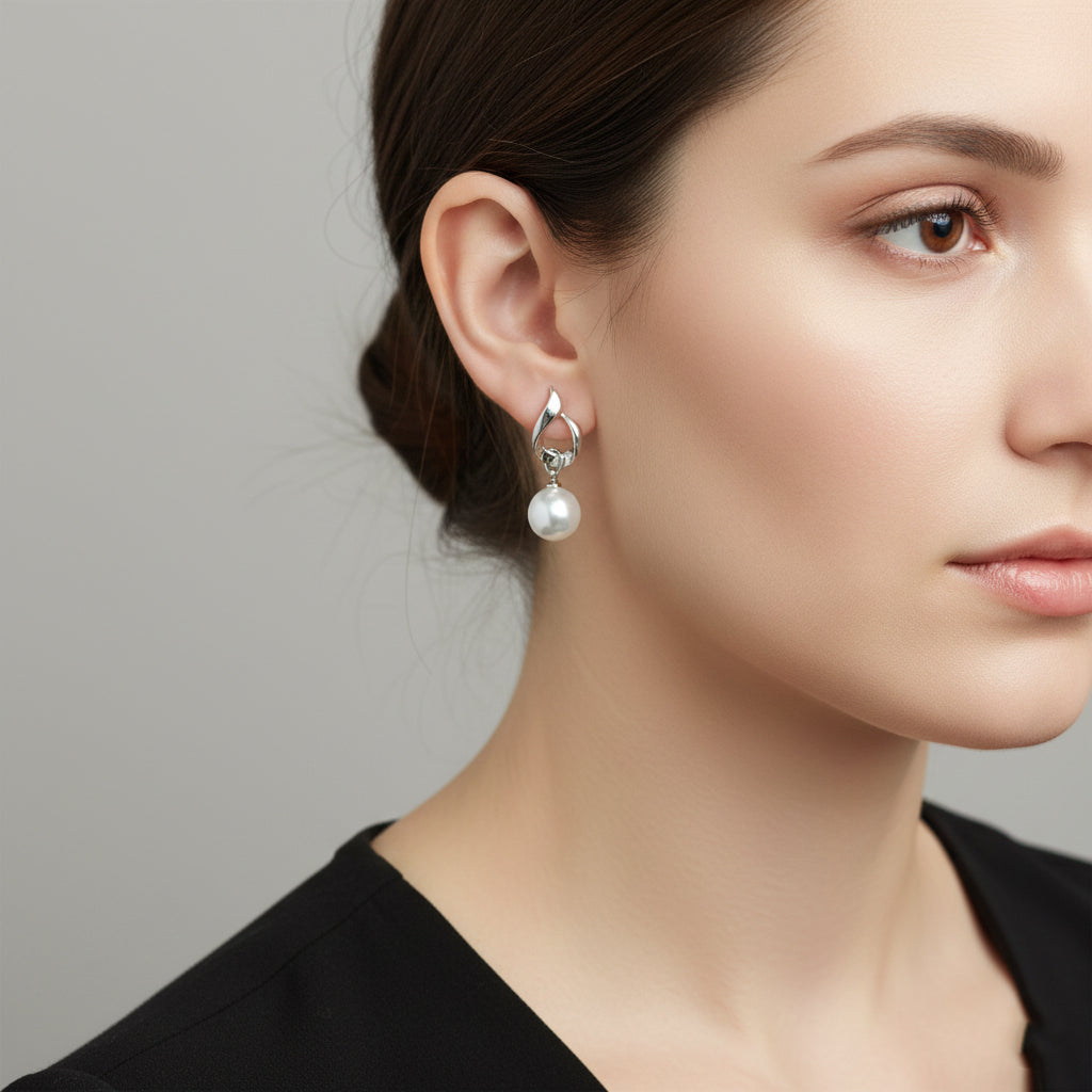 JewelMaze Set of 4 Gold And Silver Plated Pearl Drop Earrings Combo