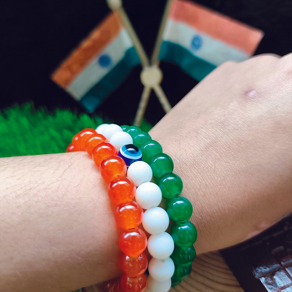 JewelMaze Independence Day Special Tiranga Beads Bracelet
