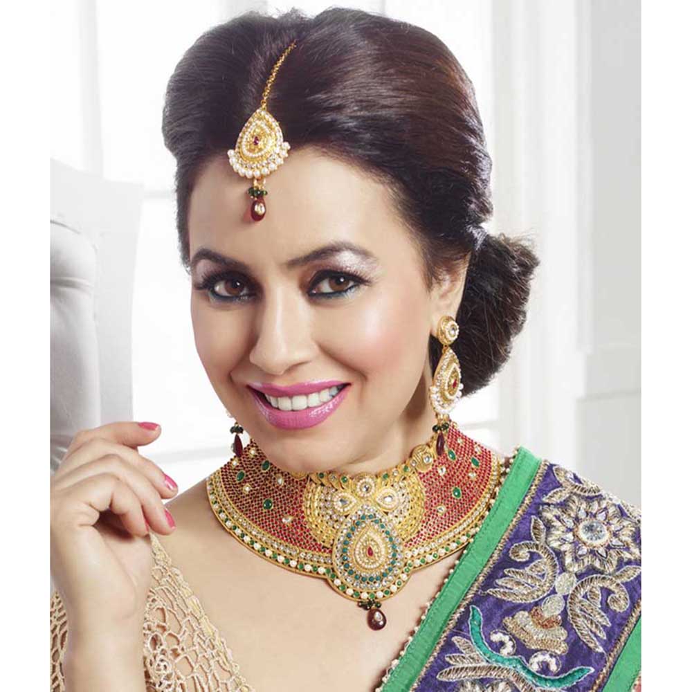 JewelMaze Designer Austrian Stone Choker Necklace Set For Wedding