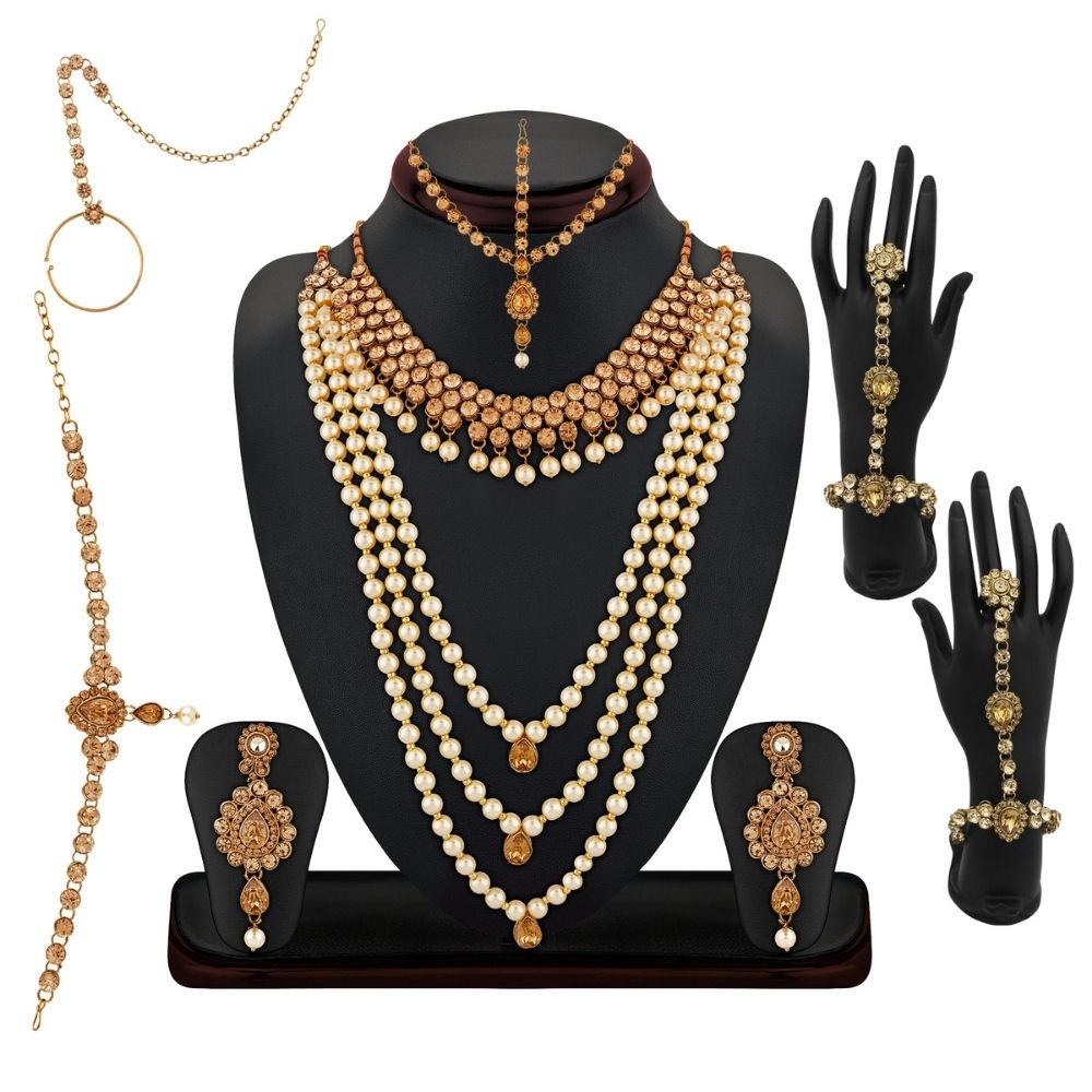 JewelMaze Premium Polki Kundan Multi-Layer Bridal Necklace Set