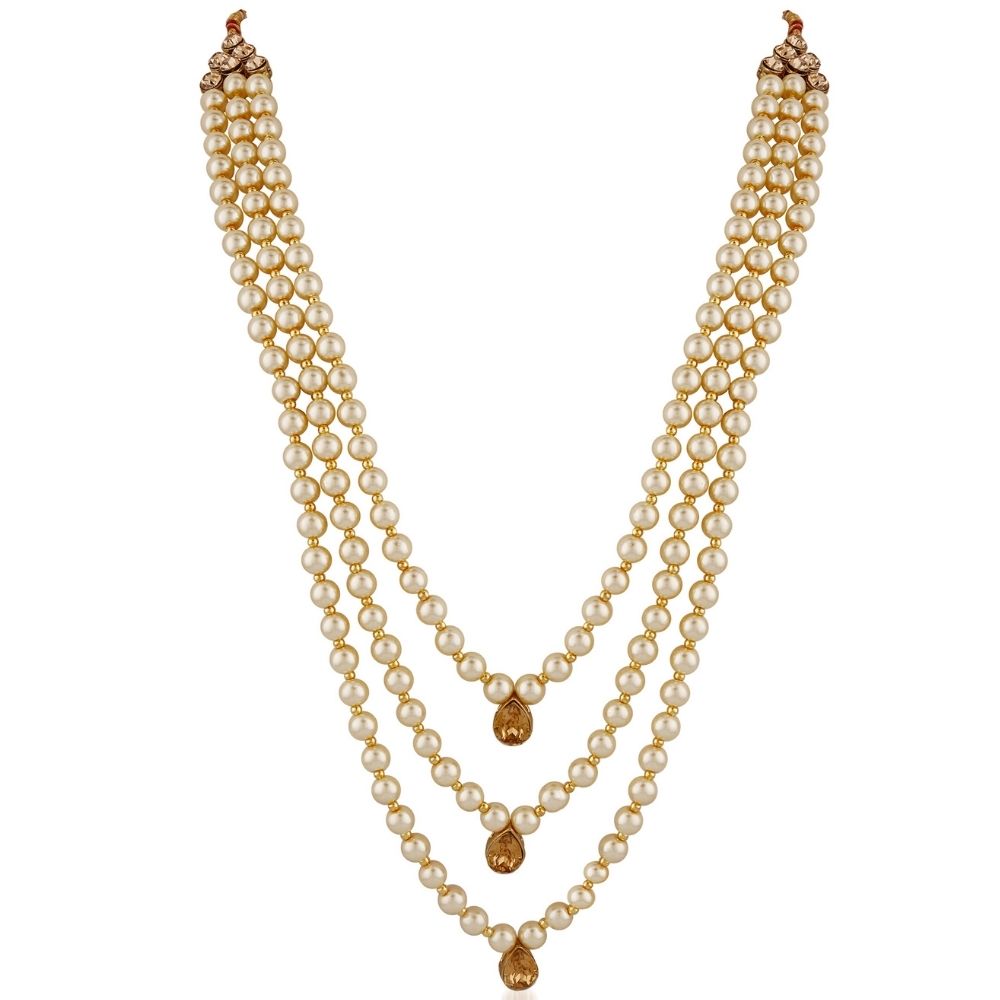 JewelMaze Premium Polki Kundan Multi-Layer Bridal Necklace Set