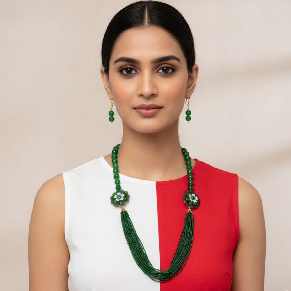 JewelMaze Beaded Multi-Strand Necklace with Flower Embellishments