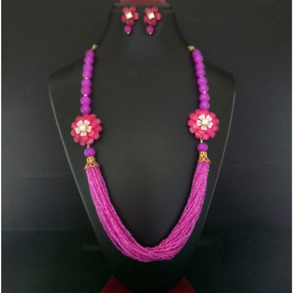 JewelMaze Beaded Multi-Strand Necklace with Flower Embellishments