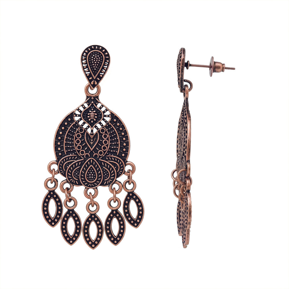Jewelmaze Antique Copper Finish Dangler Earrings