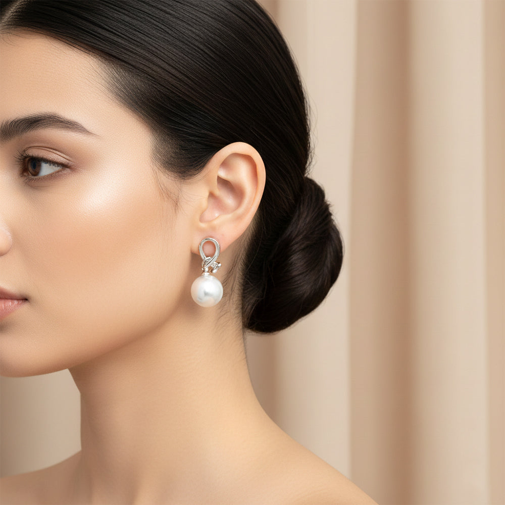 JewelMaze Set of 6 Gold And Silver Plated Pearl Drop Earrings Combo