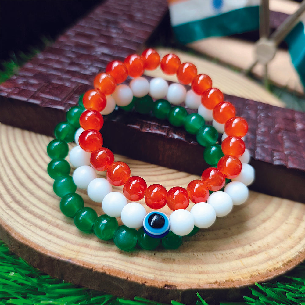 JewelMaze Independence Day Special Tiranga Beads Bracelet